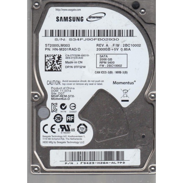 Hard disk laptop second hand 2TB SATA 2.5" diverse firme grosime 9mm