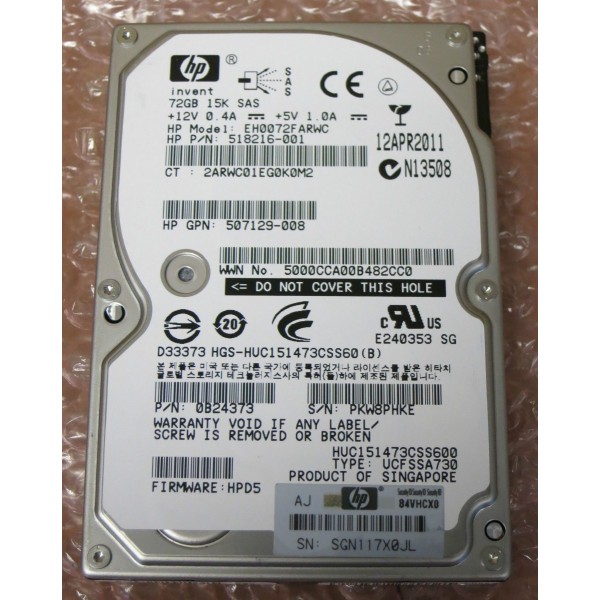 Hard disk server HP 72GB SAS 15K RPM 2.5''  507129-008