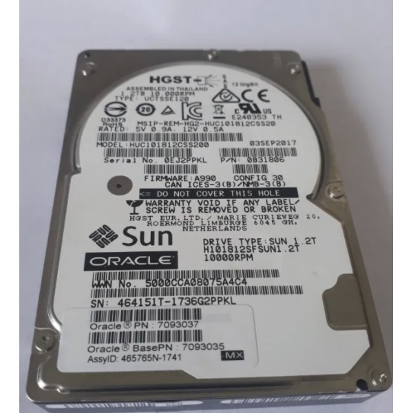 Hard disk server ca nou Sun Oracle 1.2TB 10.5K 2.5" Cache 128MB SAS 12Gb 7093037 7093035 HUC101812CSS200 0B31806
